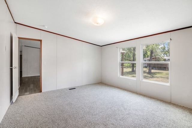 unfurnished bedroom with carpet floors, a closet, and crown molding