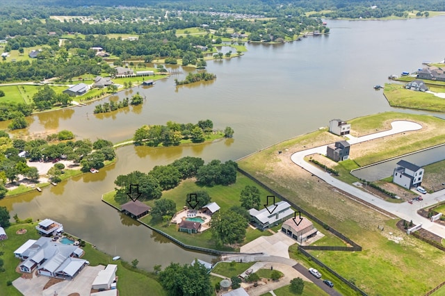 aerial view with a water view