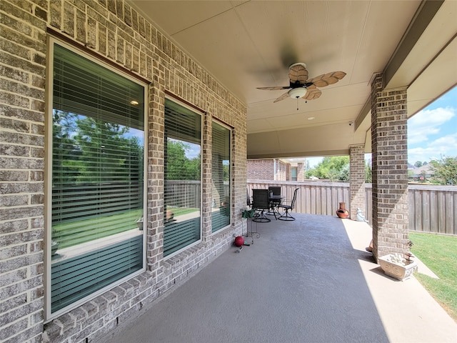 view of patio featuring a porch and ceiling fan