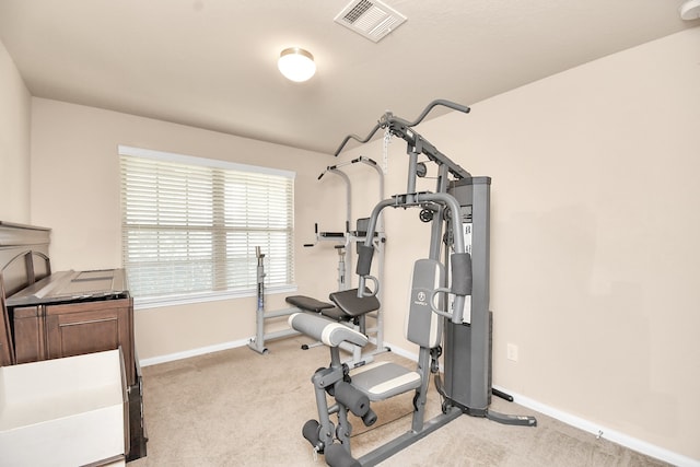 exercise area with light carpet