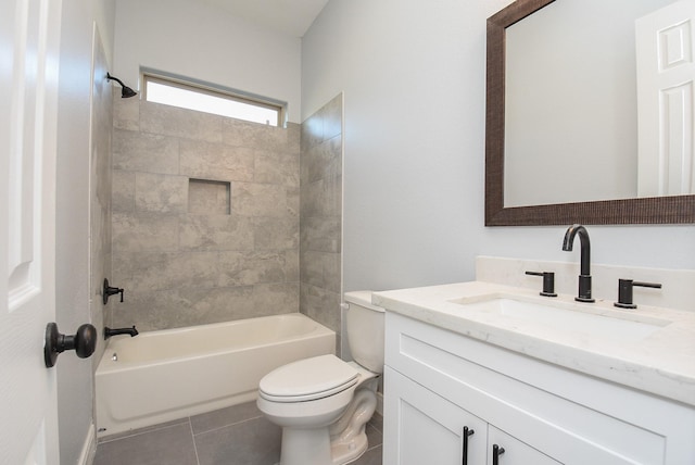 full bathroom featuring toilet, tile patterned floors, bathing tub / shower combination, and vanity