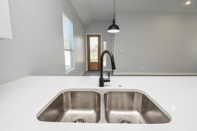 details with sink and hanging light fixtures