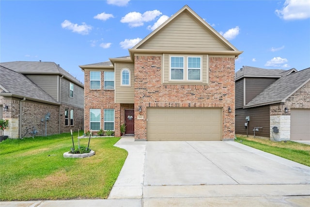 view of front property featuring a front yard and a garage