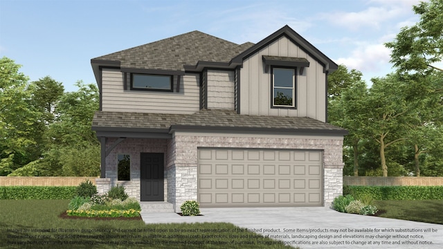 view of front facade with a garage and a front lawn