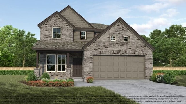 view of front facade with a garage and a front yard