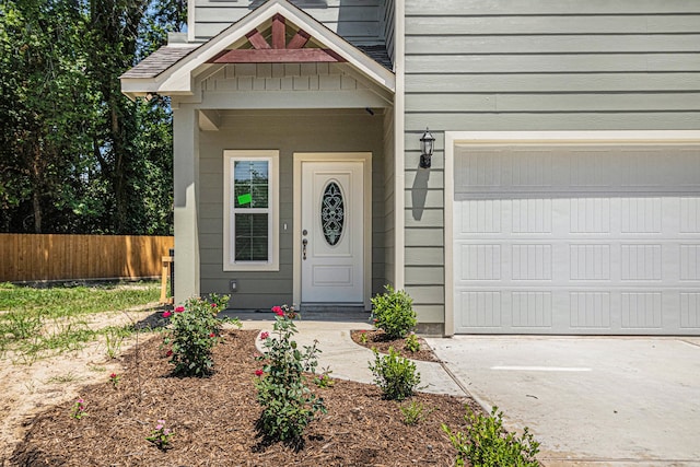 property entrance featuring a garage