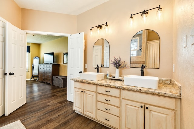 bathroom featuring wood-type flooring and vanity