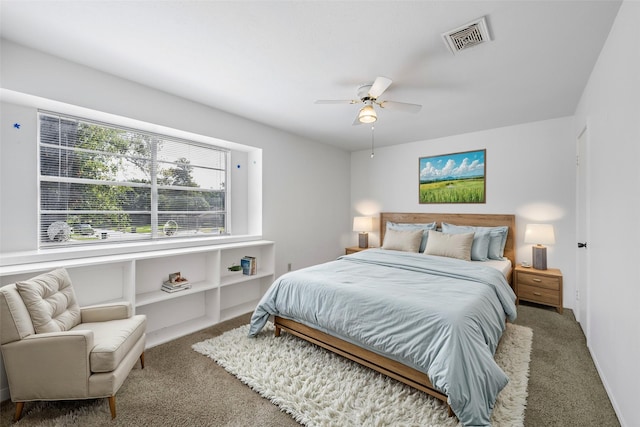 bedroom featuring ceiling fan and carpet flooring