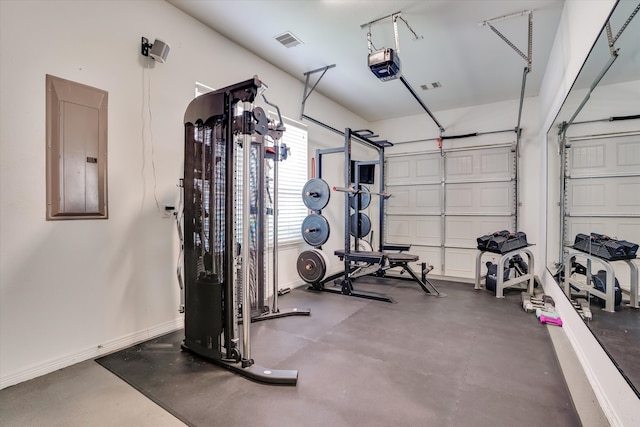 workout area with electric panel