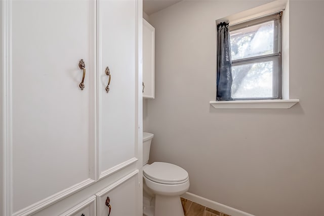 bathroom with wood-type flooring and toilet