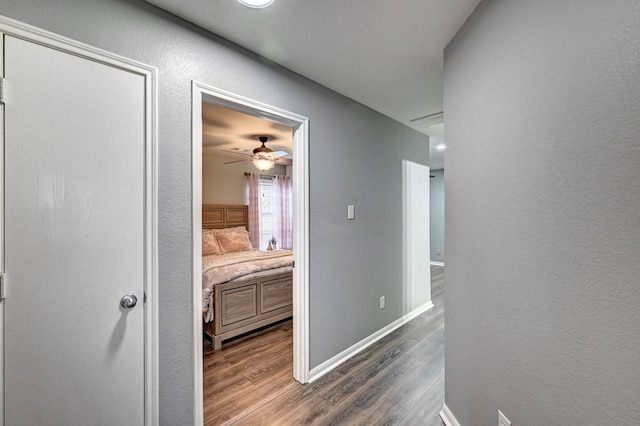 hallway with dark wood-type flooring