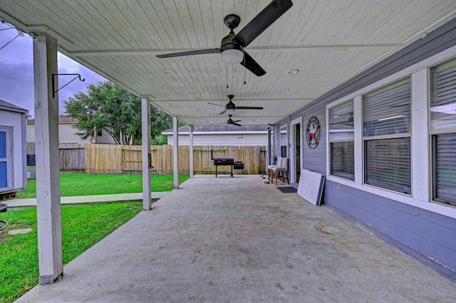 view of patio / terrace featuring ceiling fan and a grill