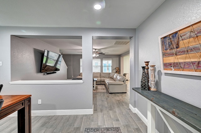 interior space with light hardwood / wood-style flooring