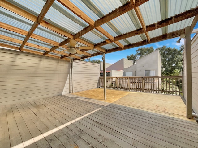 wooden terrace with ceiling fan