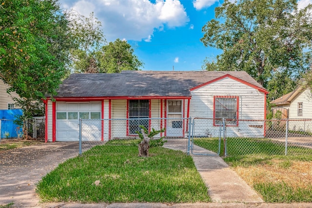 view of front of home with a porch, a garage, and a front yard