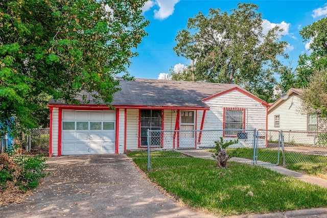 view of front facade featuring a porch, a garage, and a front lawn