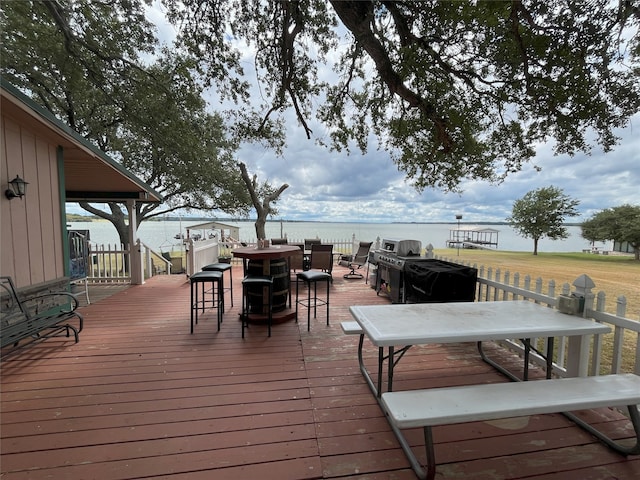 deck with a water view