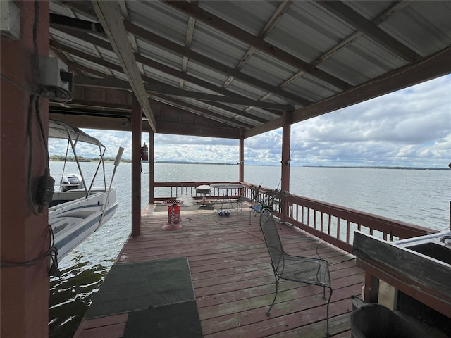 view of dock with a water view