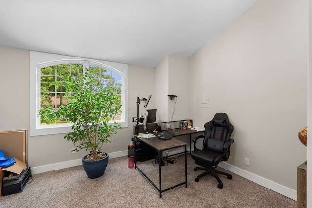 view of carpeted home office