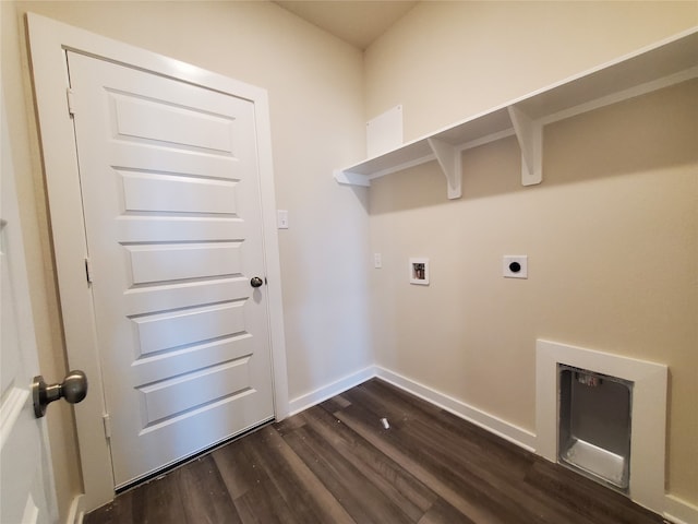 laundry room featuring hookup for an electric dryer, dark wood-type flooring, and hookup for a washing machine