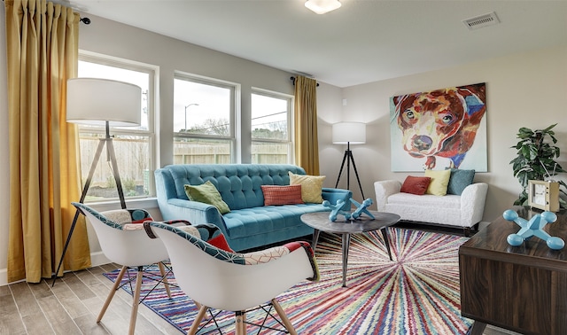 living room with light wood-type flooring