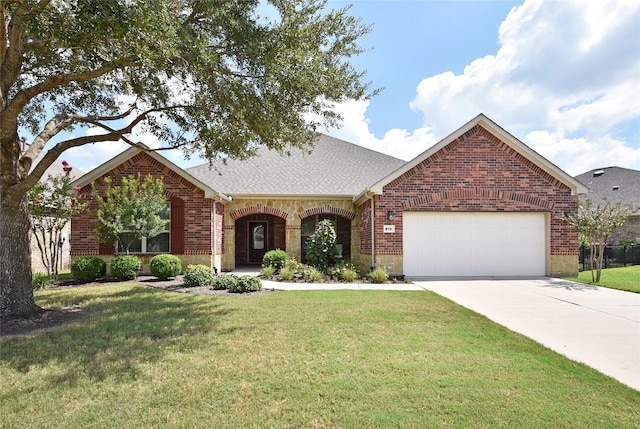 view of front facade featuring a garage and a front lawn