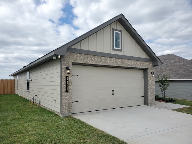 garage with a lawn