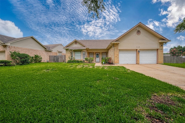 single story home with a front lawn and a garage