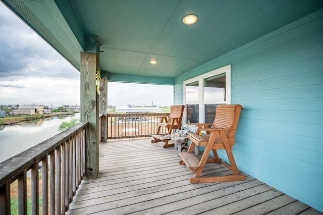 deck with a water view