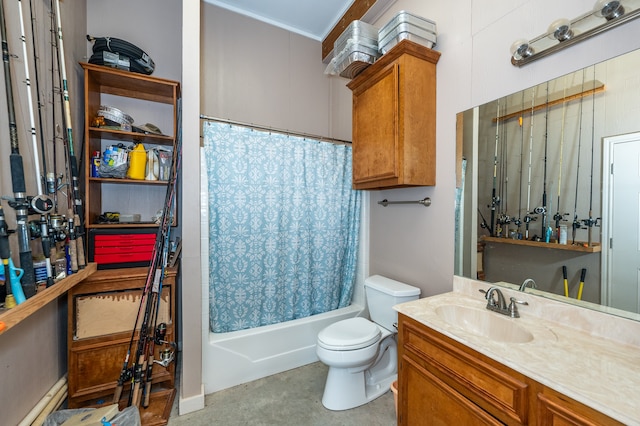 full bathroom featuring shower / tub combo, vanity, and toilet