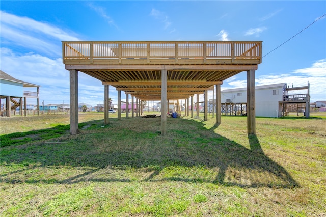 view of yard with a wooden deck