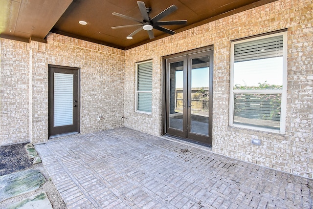 view of patio / terrace featuring french doors and ceiling fan