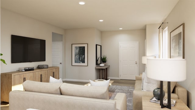 living room with light hardwood / wood-style flooring