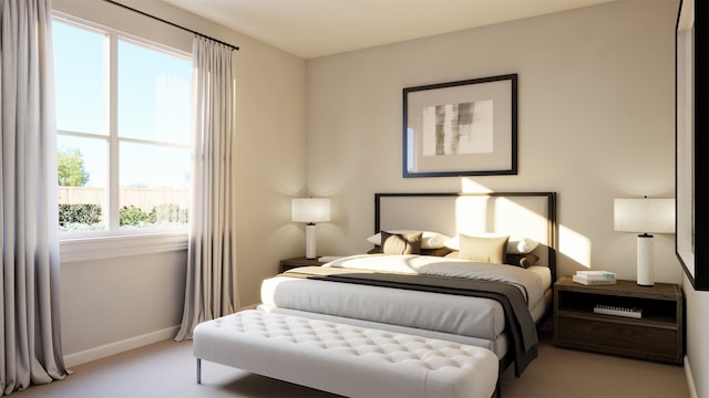 carpeted bedroom featuring multiple windows