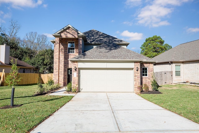 front facade with a front yard and a garage