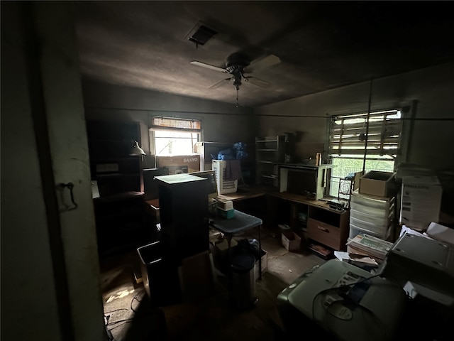 interior space featuring ceiling fan