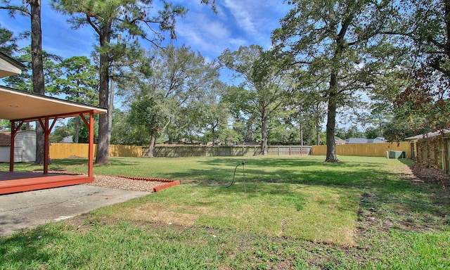 view of yard featuring a storage unit