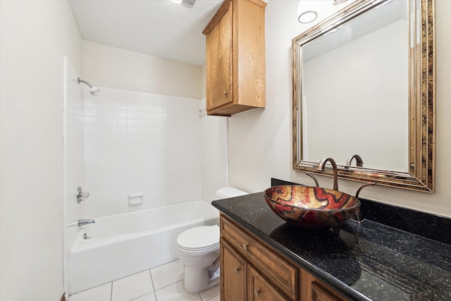 full bathroom featuring bathtub / shower combination, tile patterned flooring, vanity, and toilet