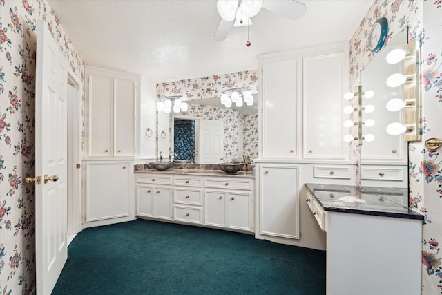 bathroom with vanity and ceiling fan