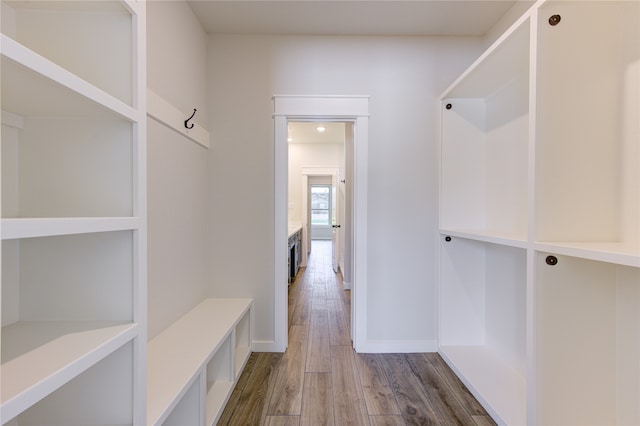 mudroom with hardwood / wood-style floors