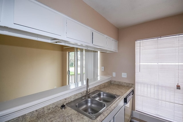 kitchen featuring white cabinetry, dishwasher, and sink