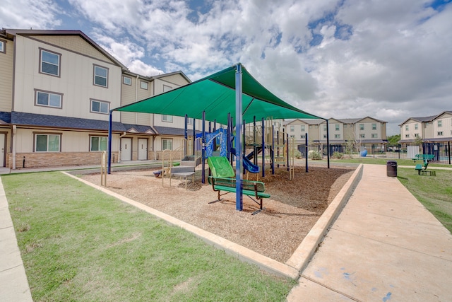 view of jungle gym featuring a yard