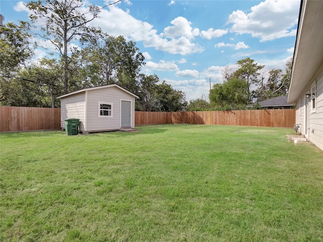 view of yard with a storage shed