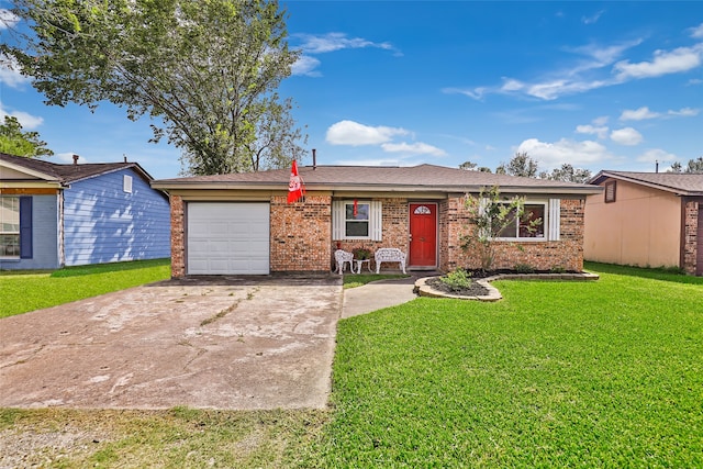 single story home with a front lawn and a garage