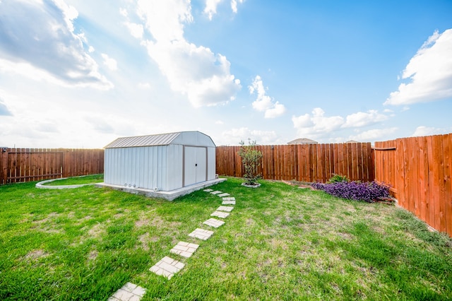 view of yard with a shed