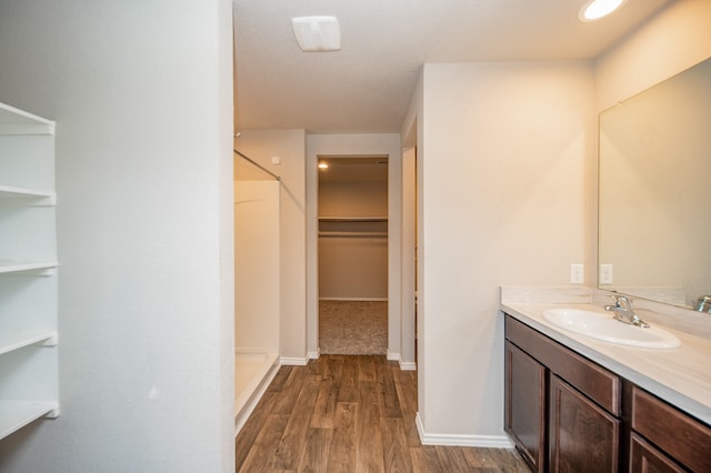 bathroom featuring vanity and hardwood / wood-style floors