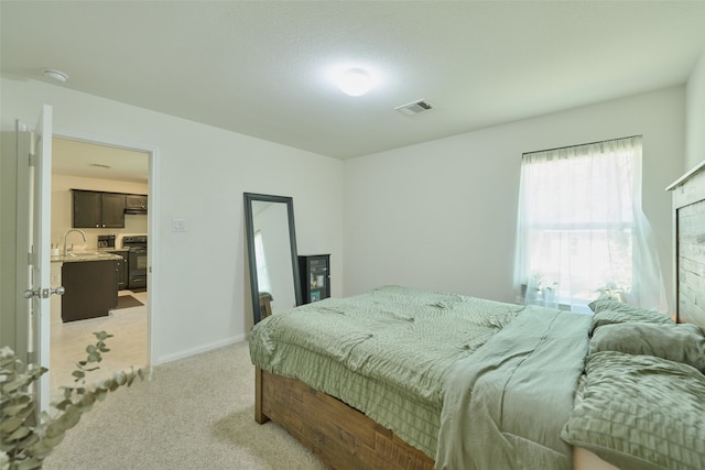 carpeted bedroom with sink