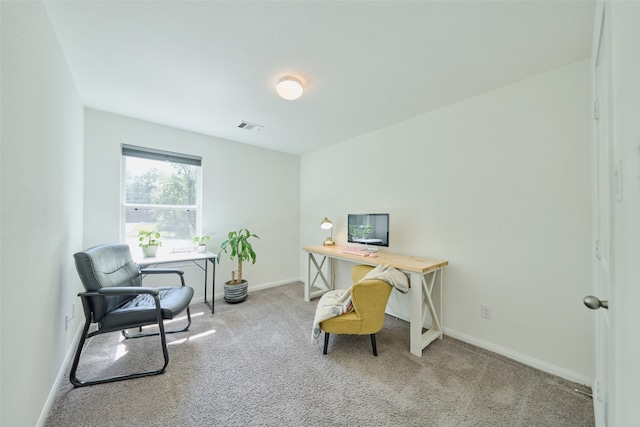 view of carpeted home office