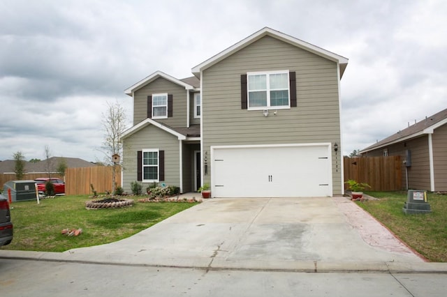 front of property with a front lawn and a garage