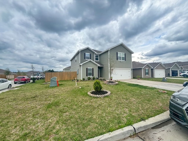 view of front of house featuring a garage and a front yard